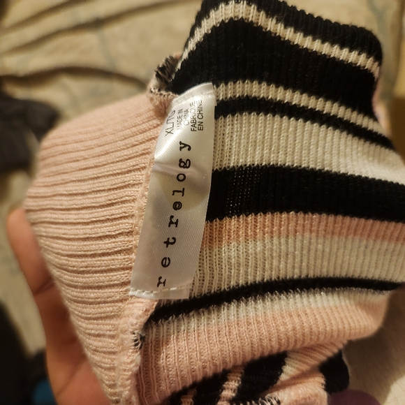 Versatile Feminine Retro Pink White Black Striped Womens Skirt Stretch Size XL R - Picture 3 of 3